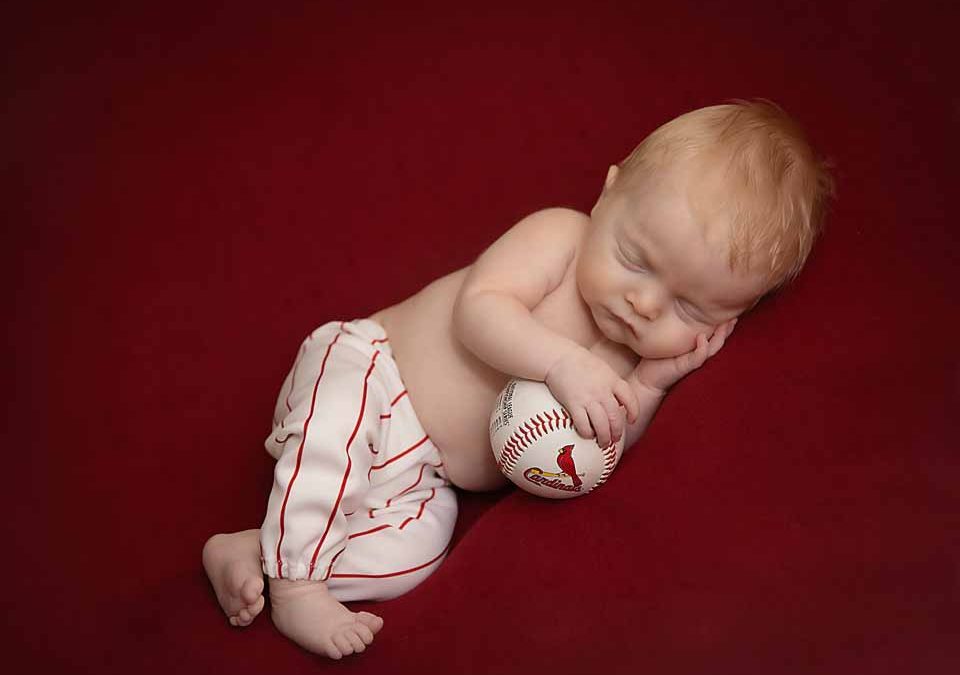 Tiny St. Louis Cardinals Fan – Newborn Photographer